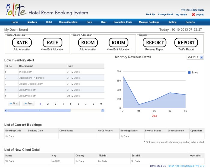 Hotel room booking software